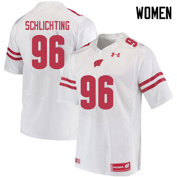 Women #96 Conor Schlichting Wisconsin Badgers College Football Jerseys Sale-White - Click Image to Close